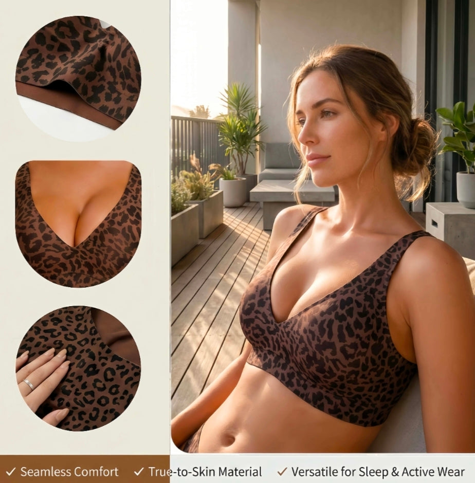 Leopard Jelly Wireless Bra Women Comfortable Everyday Bra Womens wear Bridal Mother'S